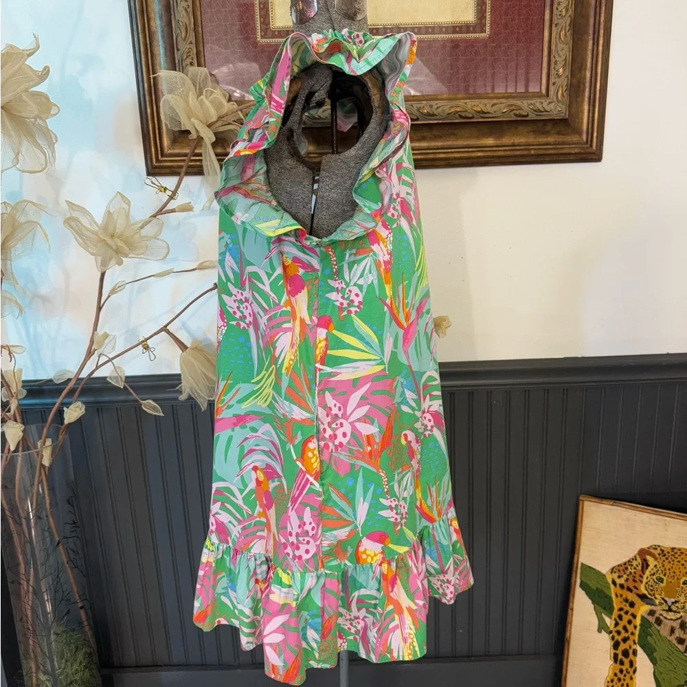 Michelle McDowell In The Trees Colorful Tropical Mini Dress ~ Size Medium 🧡🍄 - Picture 4 of 10